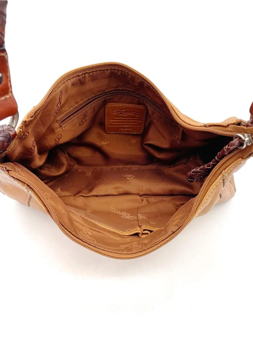 Vintage Fossil Leather Hobo Shoulder Bag Tan Brown Braided Handle Purse Y2K